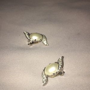 Marvella clip on pearl and rhinestone earrings